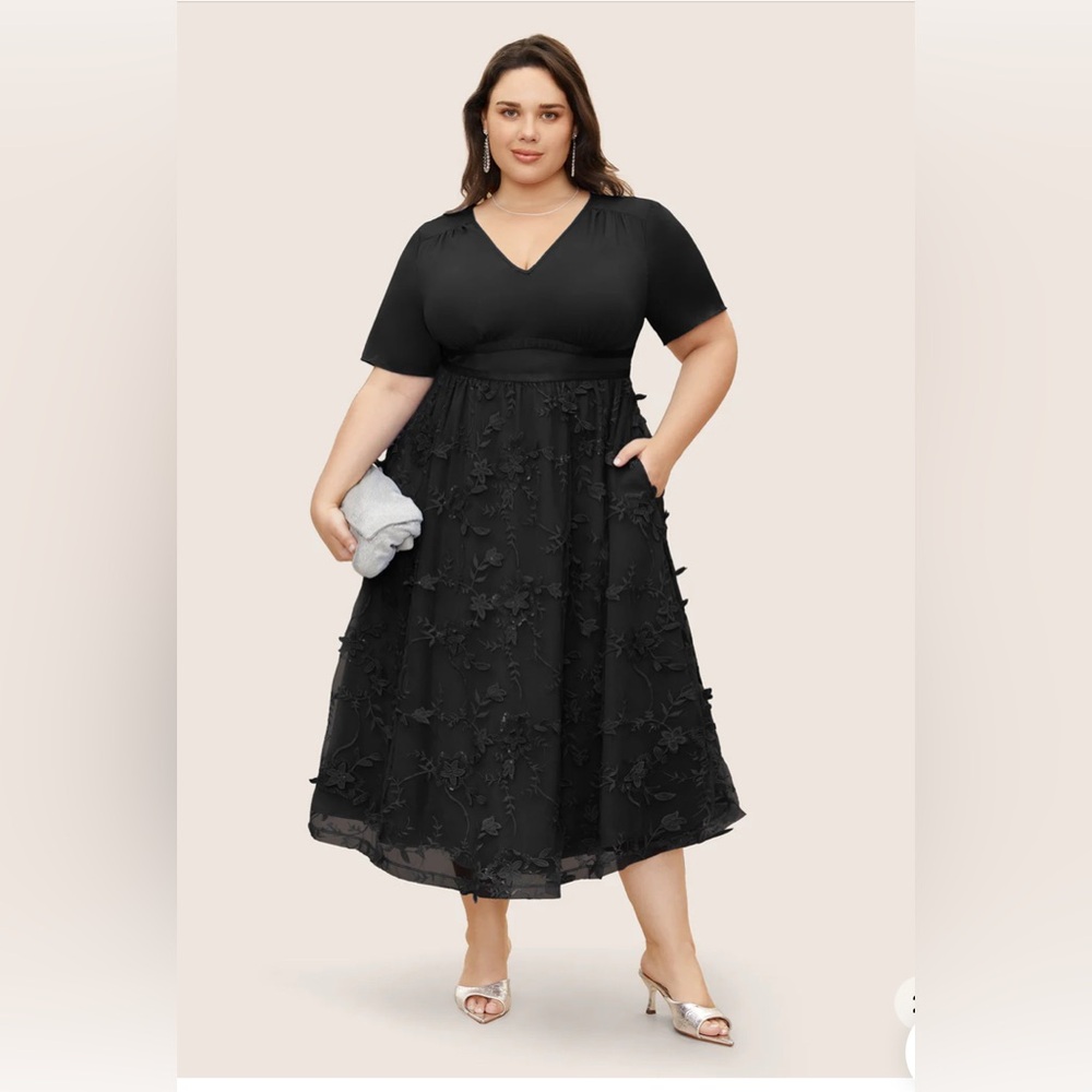 NWT Floral Embroidered Mesh Dress in Black🖤